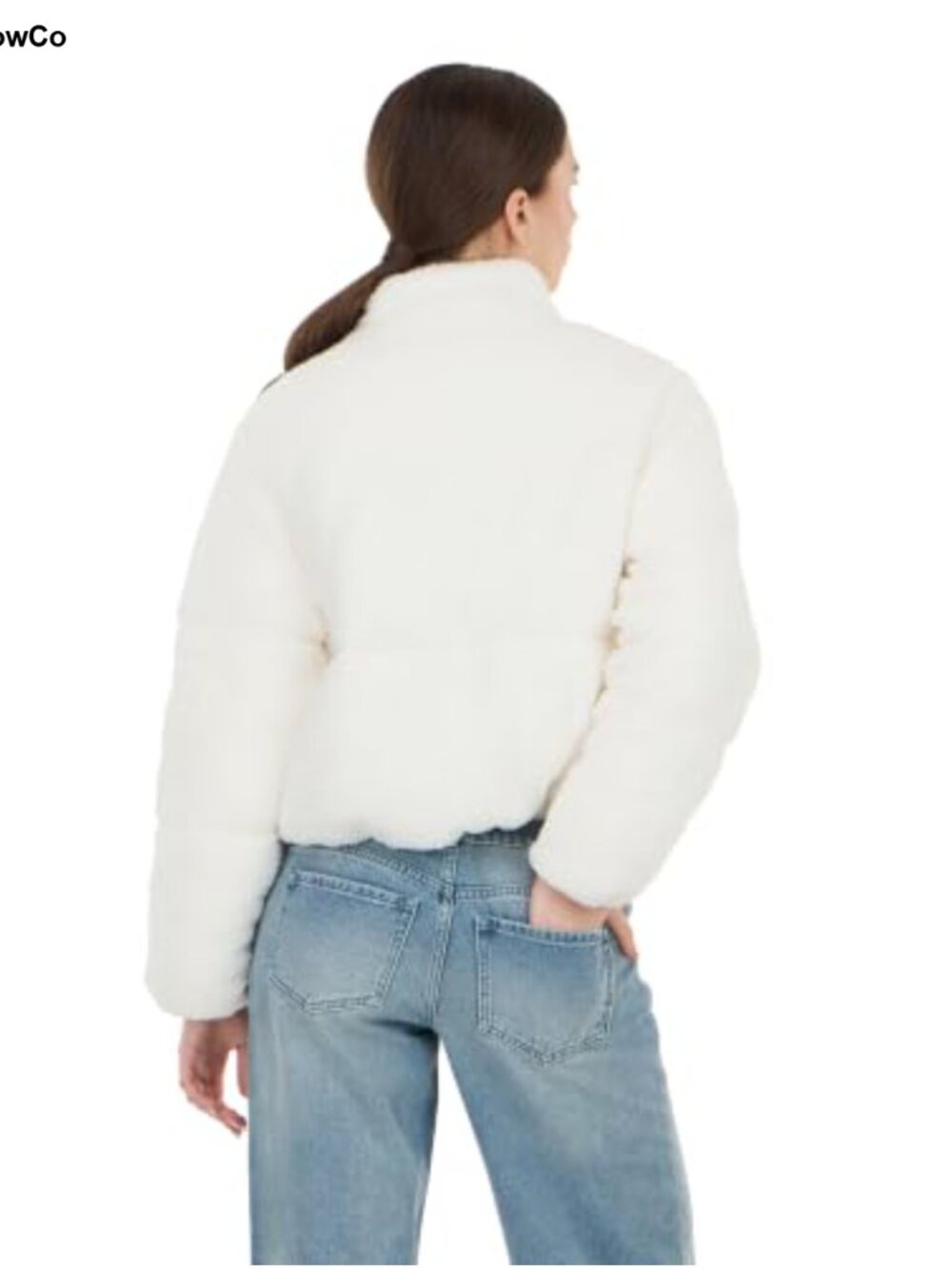 Sherpa Puffer Jacket Full Zip High Collar Side Pockets Relaxed Fit - Picture 3 of 5